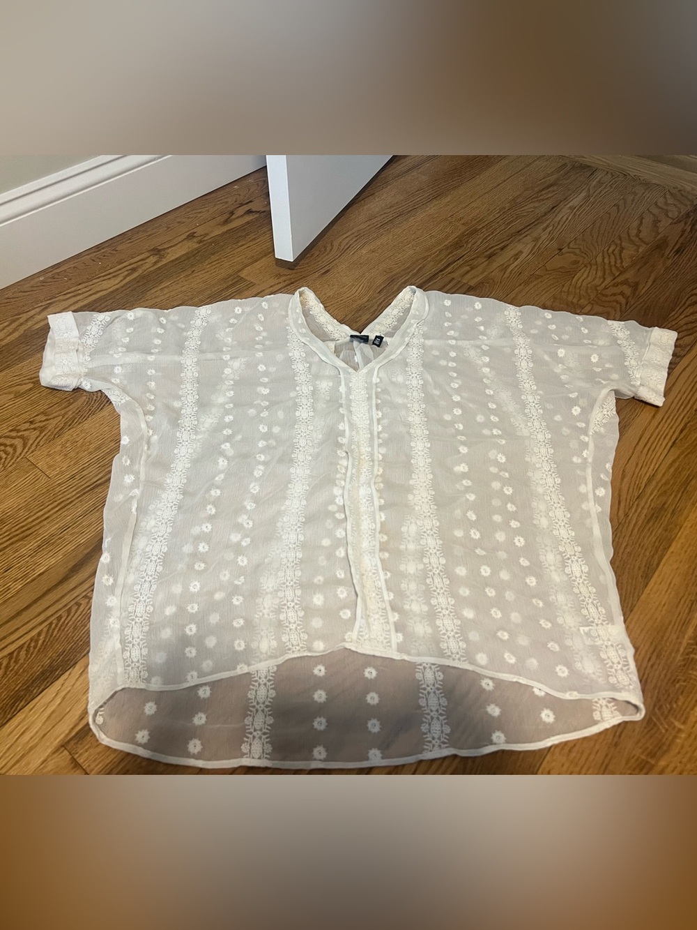 Saks Fifth Avenue White Sheer Embroidered Short-Sleeve Blouse